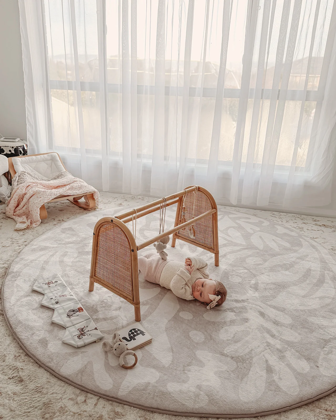 Didi Grey Cream Leaves Rollie Pollie Round Playmat - Image 2