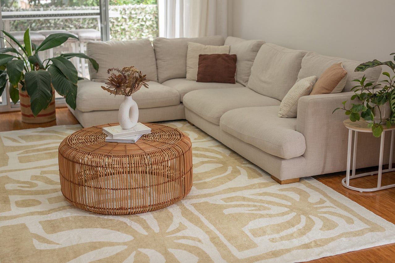 Edna Beige Cream Waves and Palms Washable Rug - Image 5