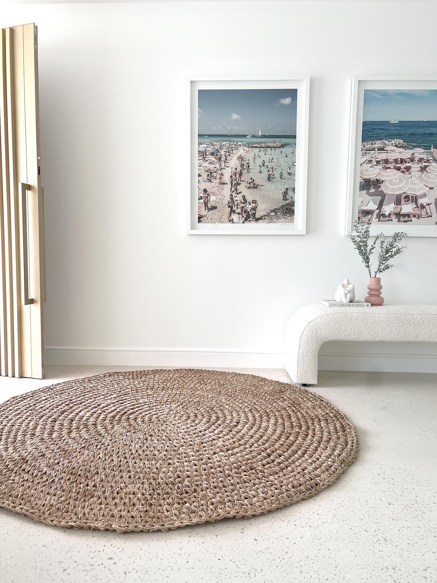 Georgia Natural Brown Crochet Round Jute Rug - Image 6
