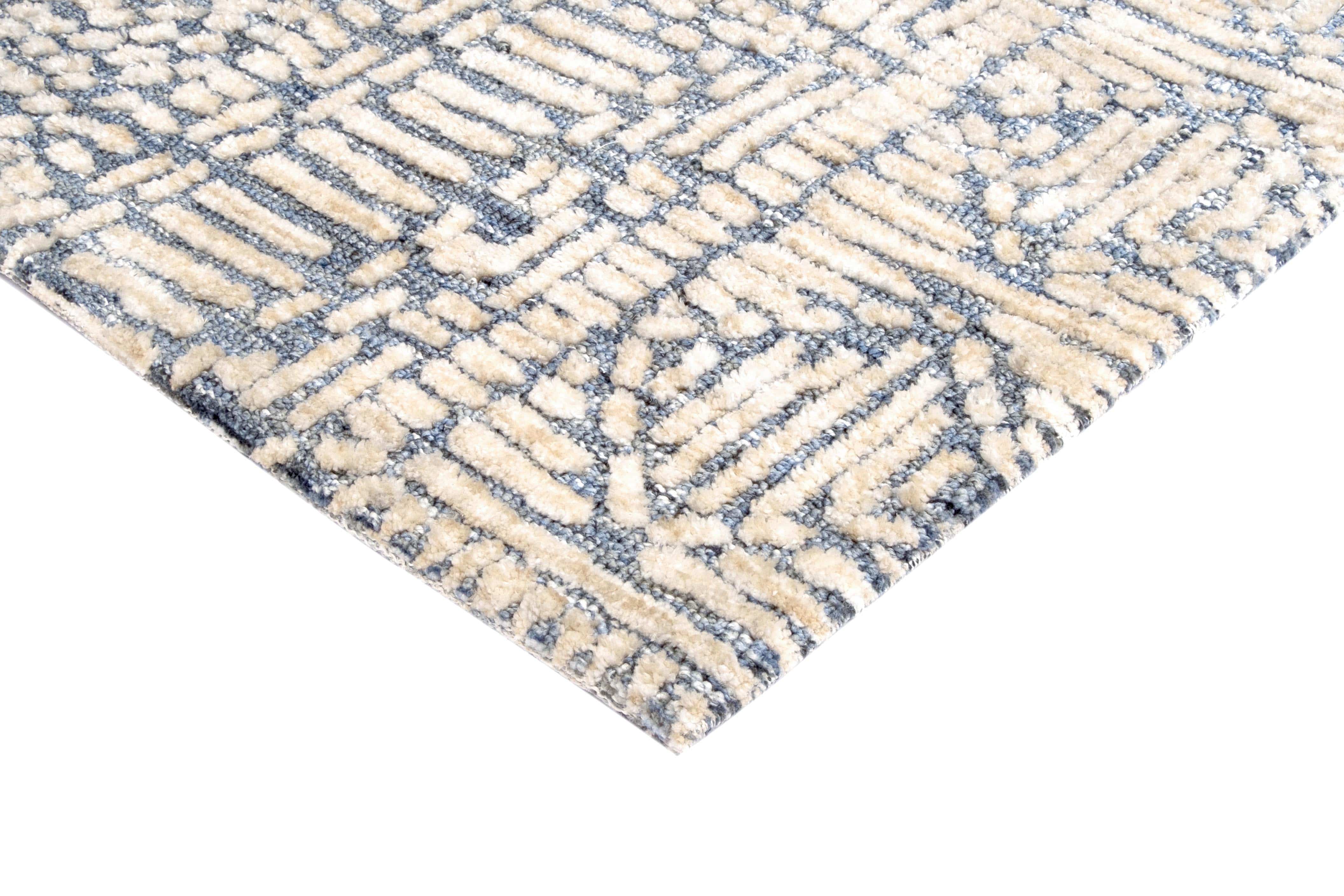 Karmen Blue and Ivory Geometric Patterned Rug - Image 8