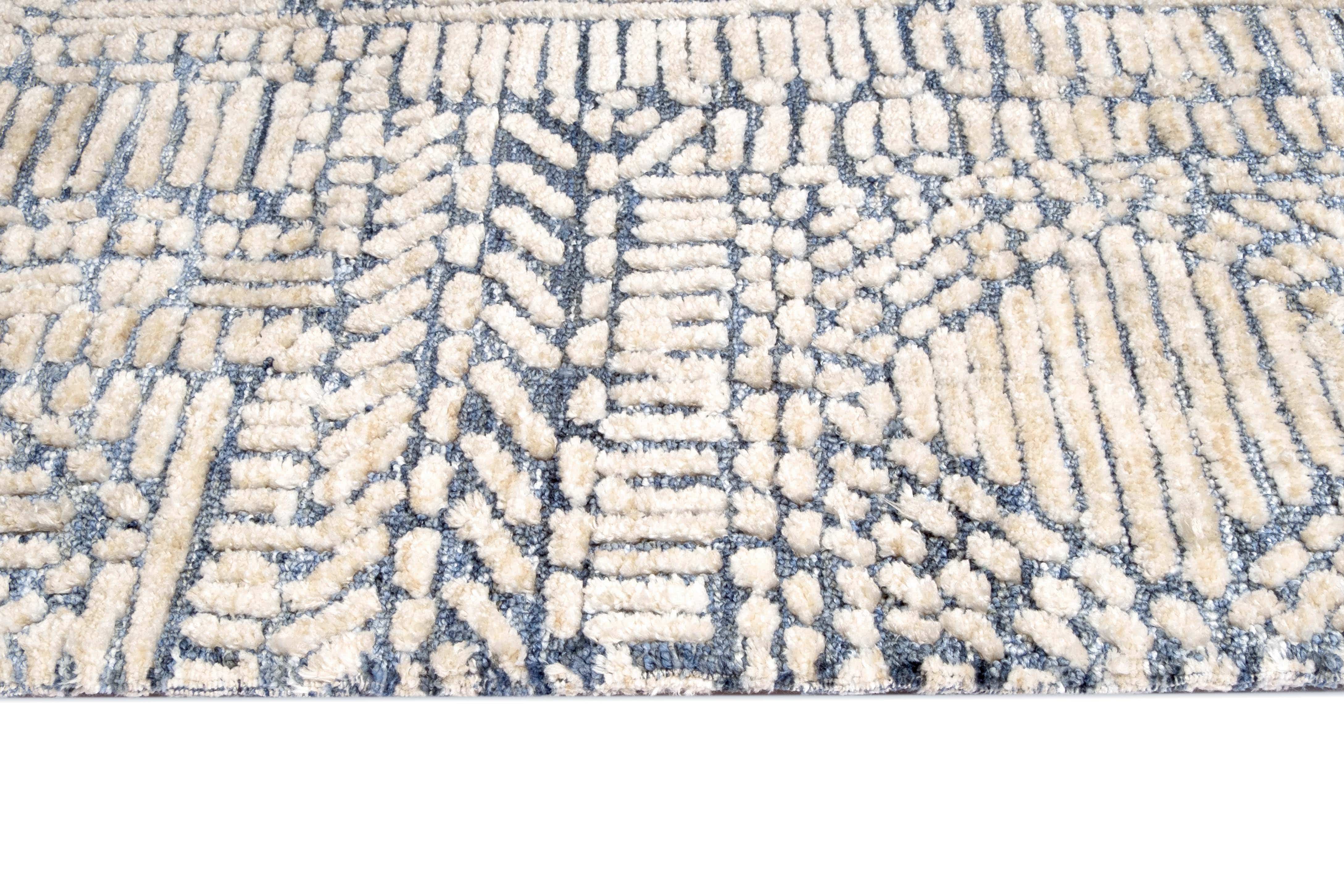 Karmen Blue and Ivory Geometric Patterned Rug - Image 9