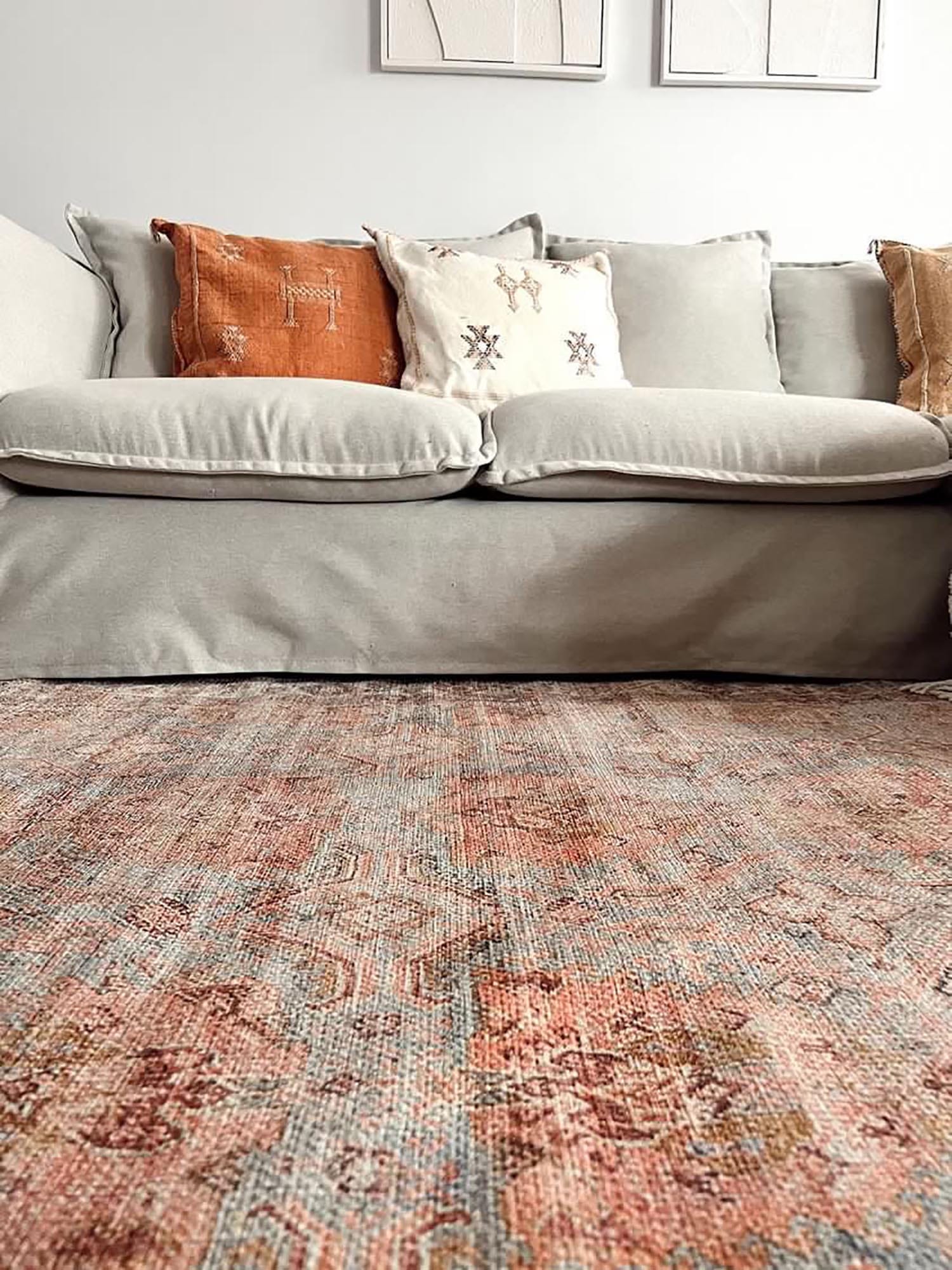 Narem Pink Orange and Blue Traditional Distressed Washable Rug - Image 13