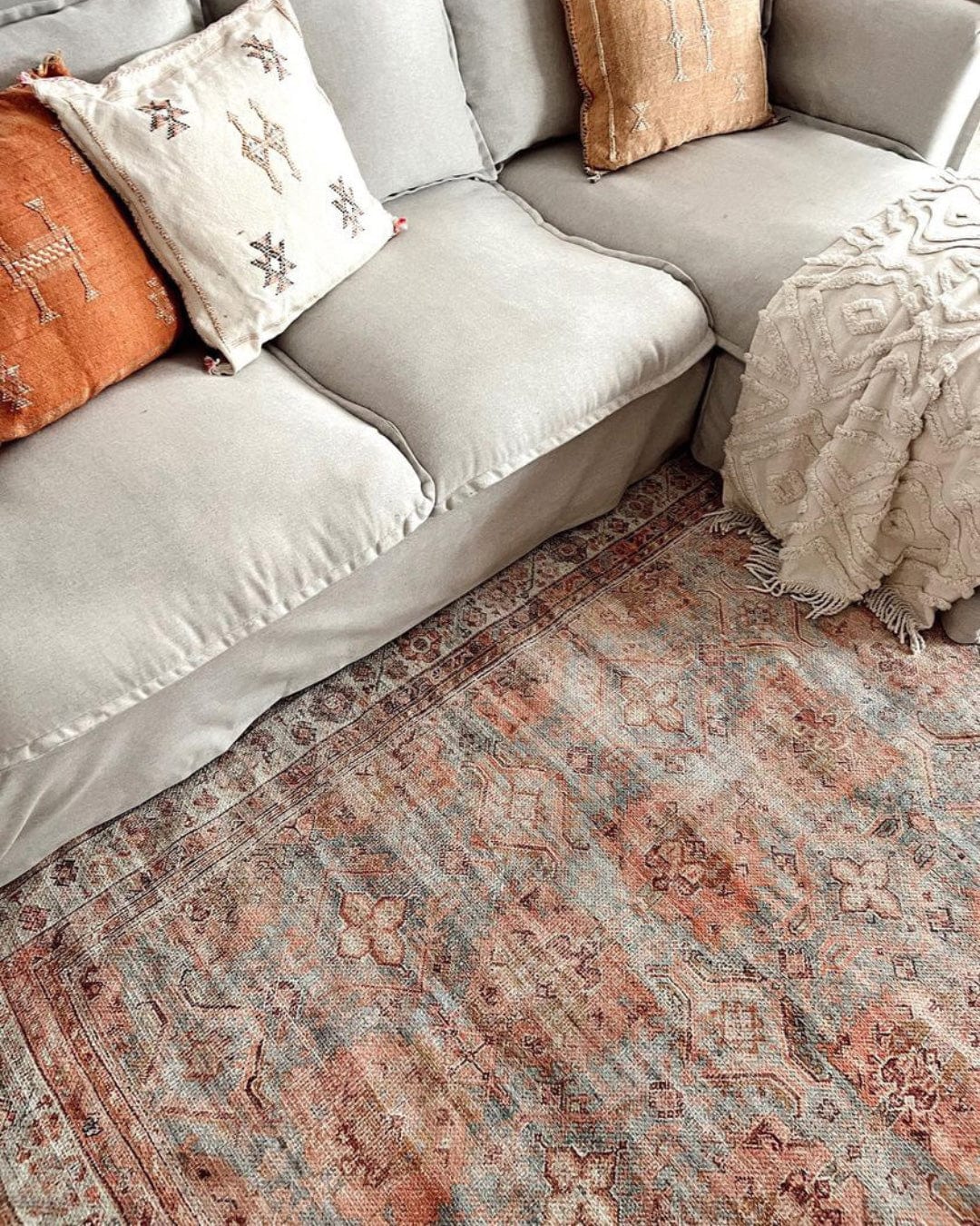 Narem Pink Orange and Blue Traditional Distressed Washable Rug - Image 14
