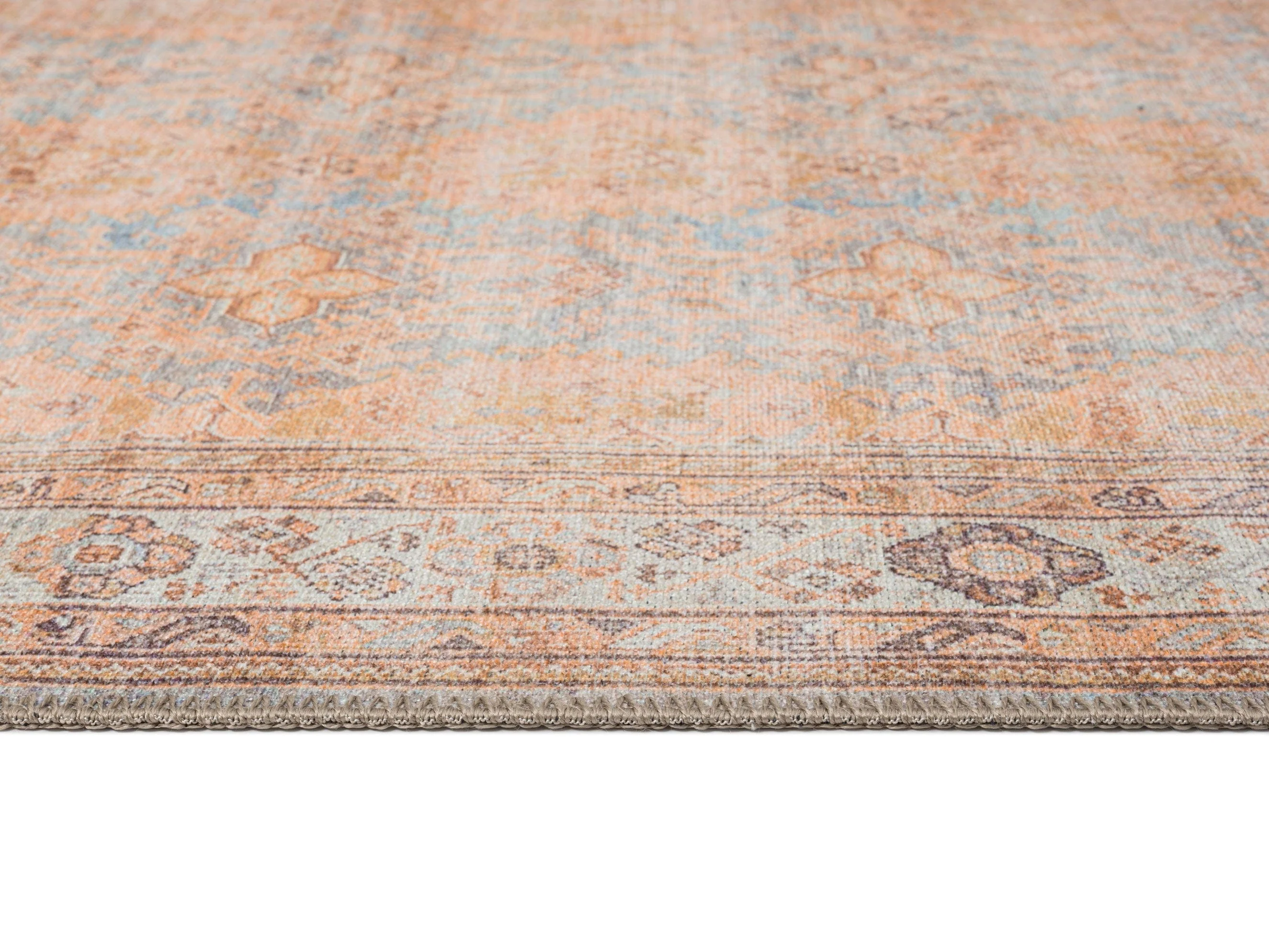 Narem Pink Orange and Blue Traditional Distressed Washable Rug - Image 17