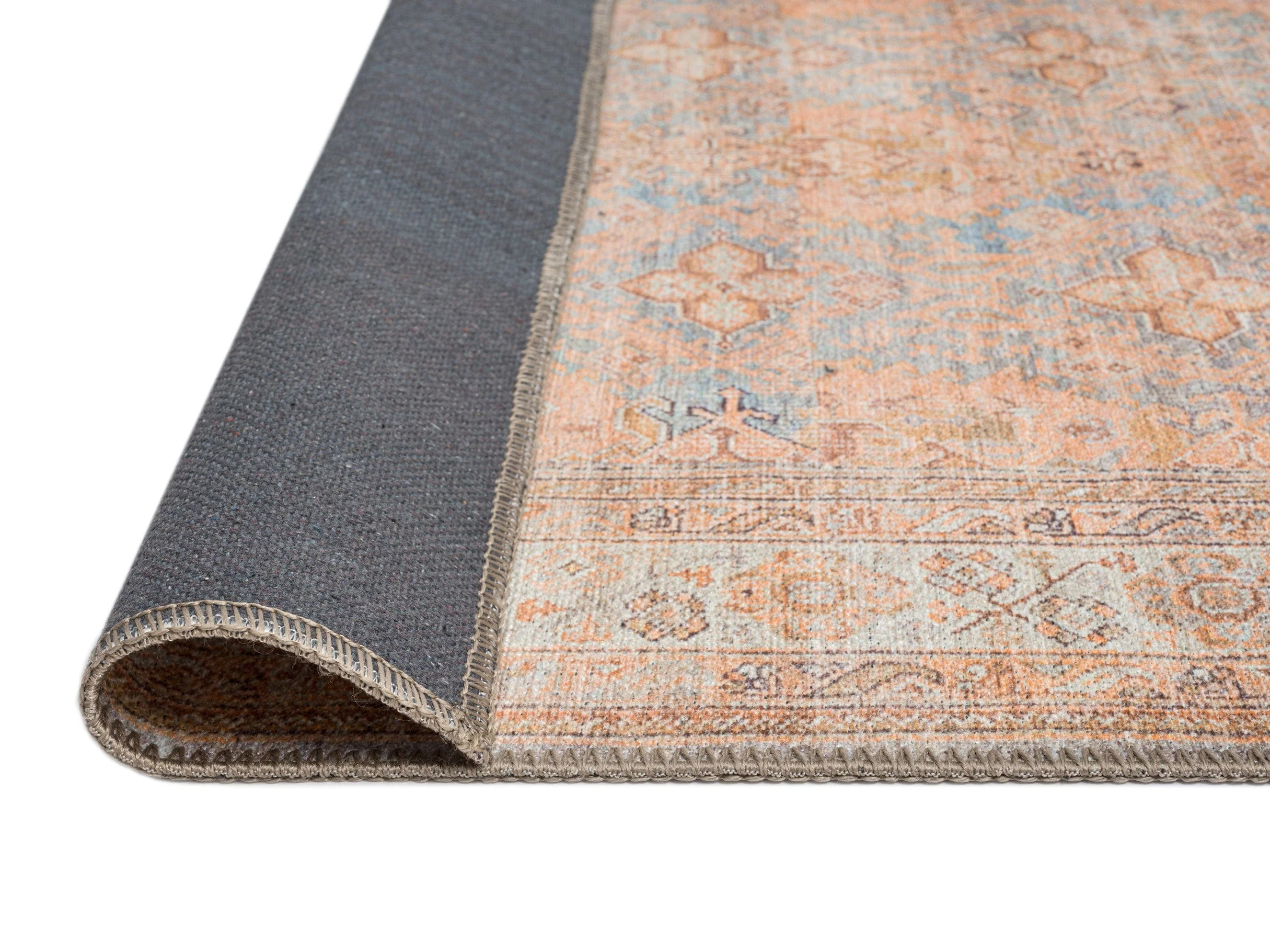 Narem Pink Orange and Blue Traditional Distressed Washable Rug - Image 18