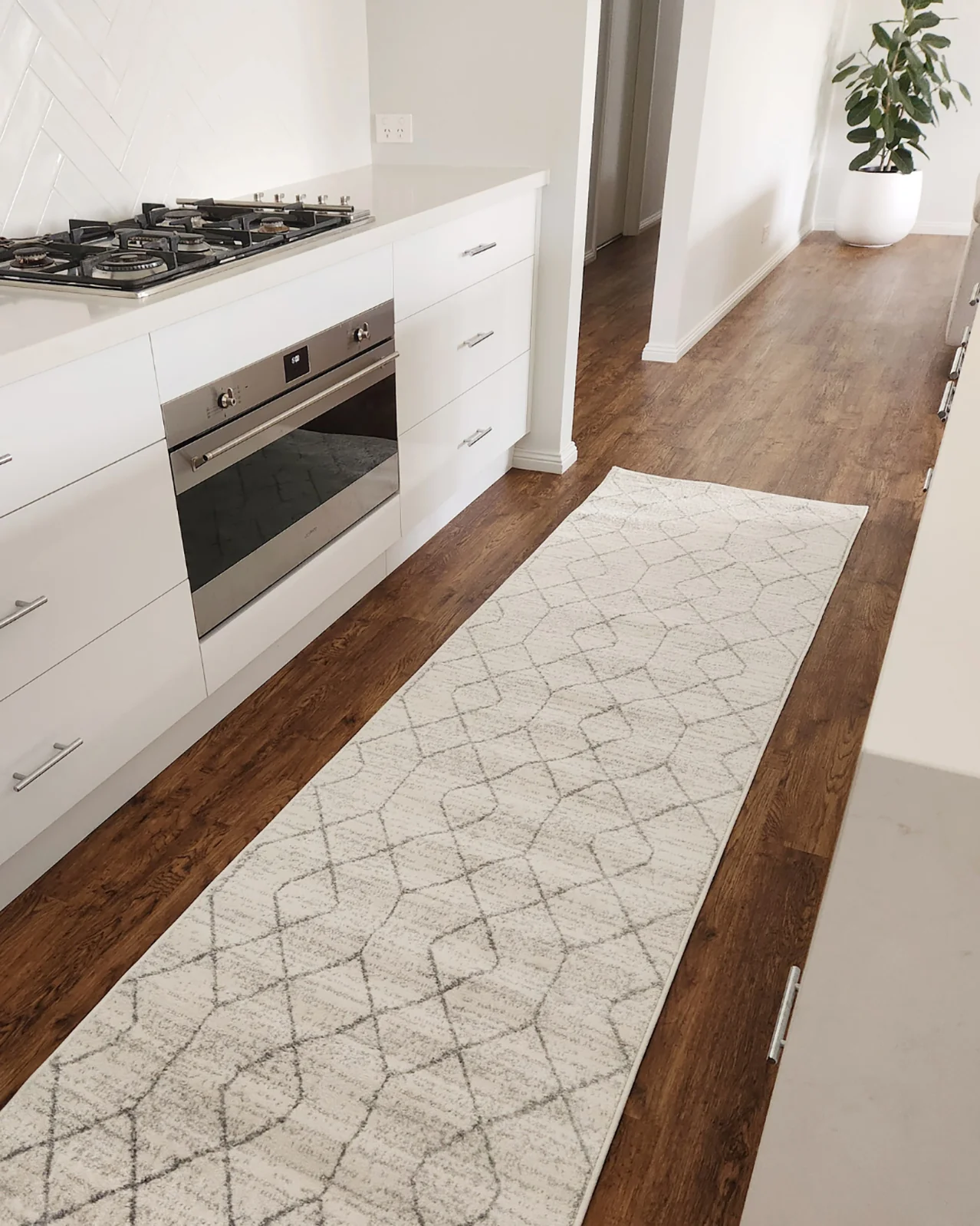Neda Grey and Ivory Diamond Pattern Runner Rug - Image 2