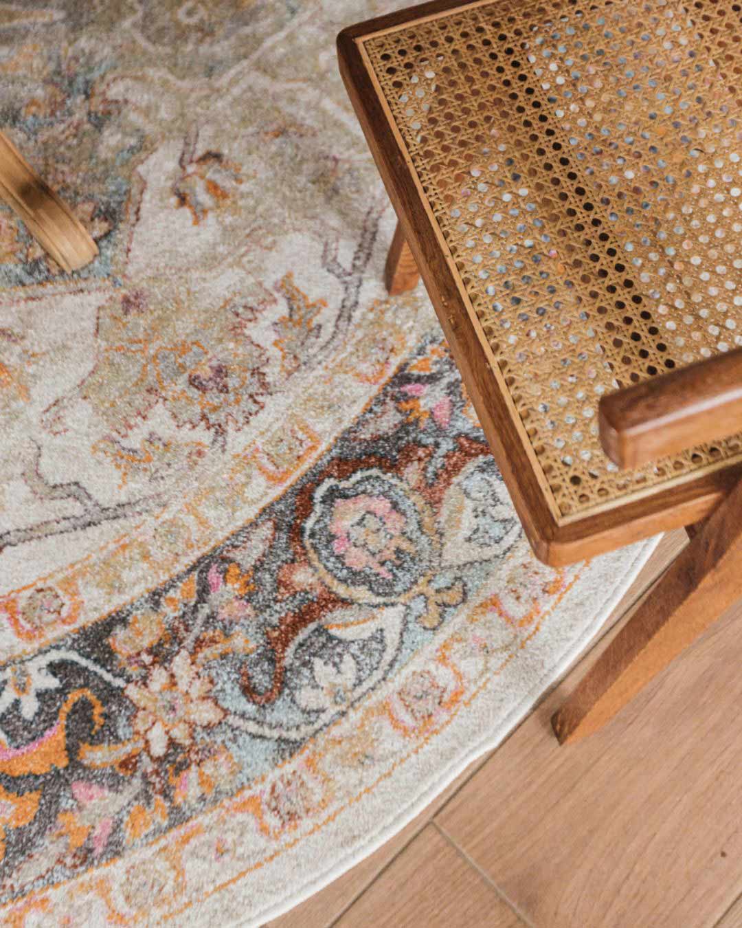Summer Orange and Blue Multi-Colour Distressed Round Rug - Image 2