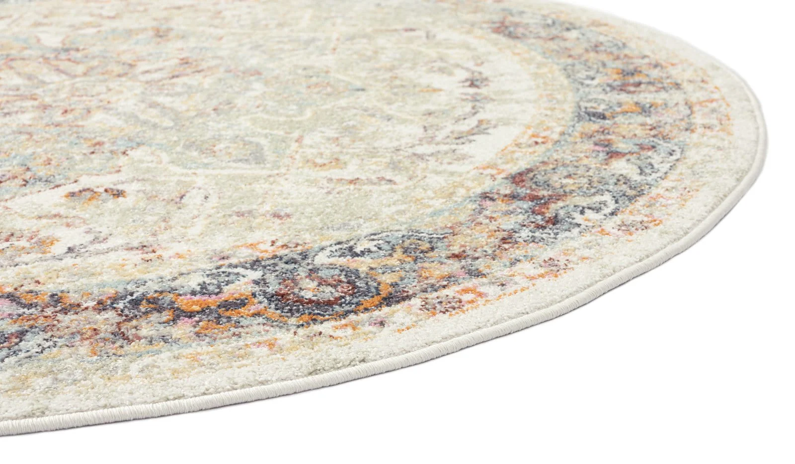 Summer Orange and Blue Multi-Colour Distressed Round Rug - Image 7