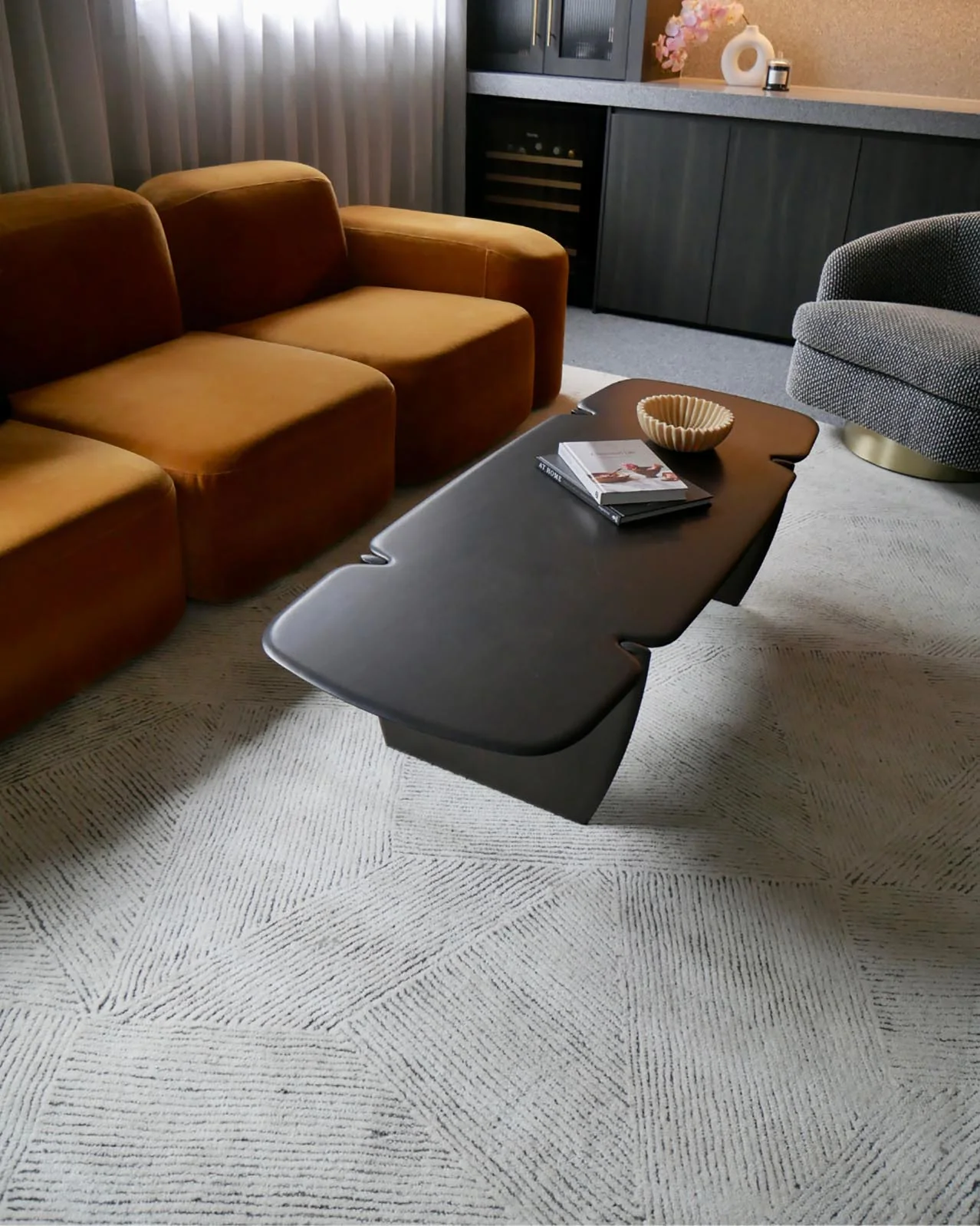 Tilde Charcoal and Ivory Striped Modern Wool Rug - Image 3