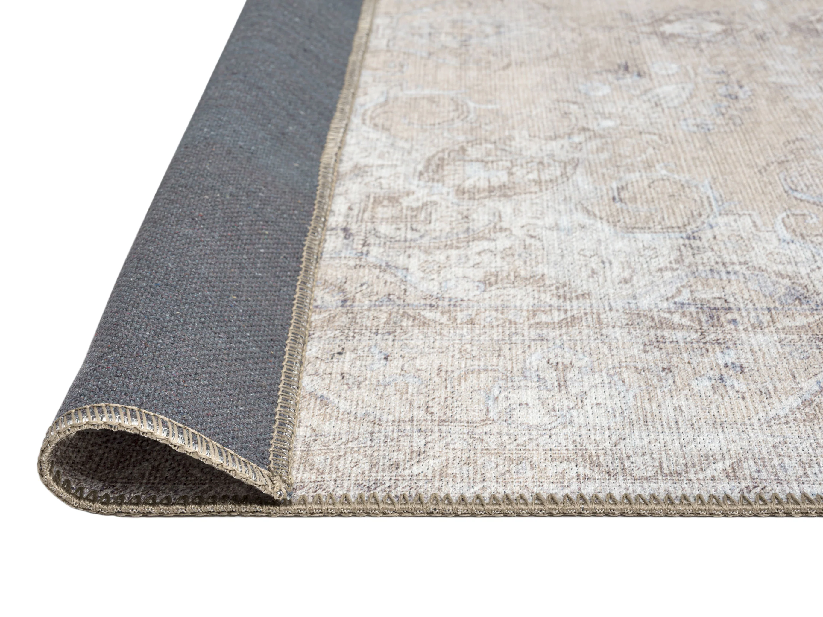 Tinka Beige and Grey Traditional Distressed Washable Rug - Image 19