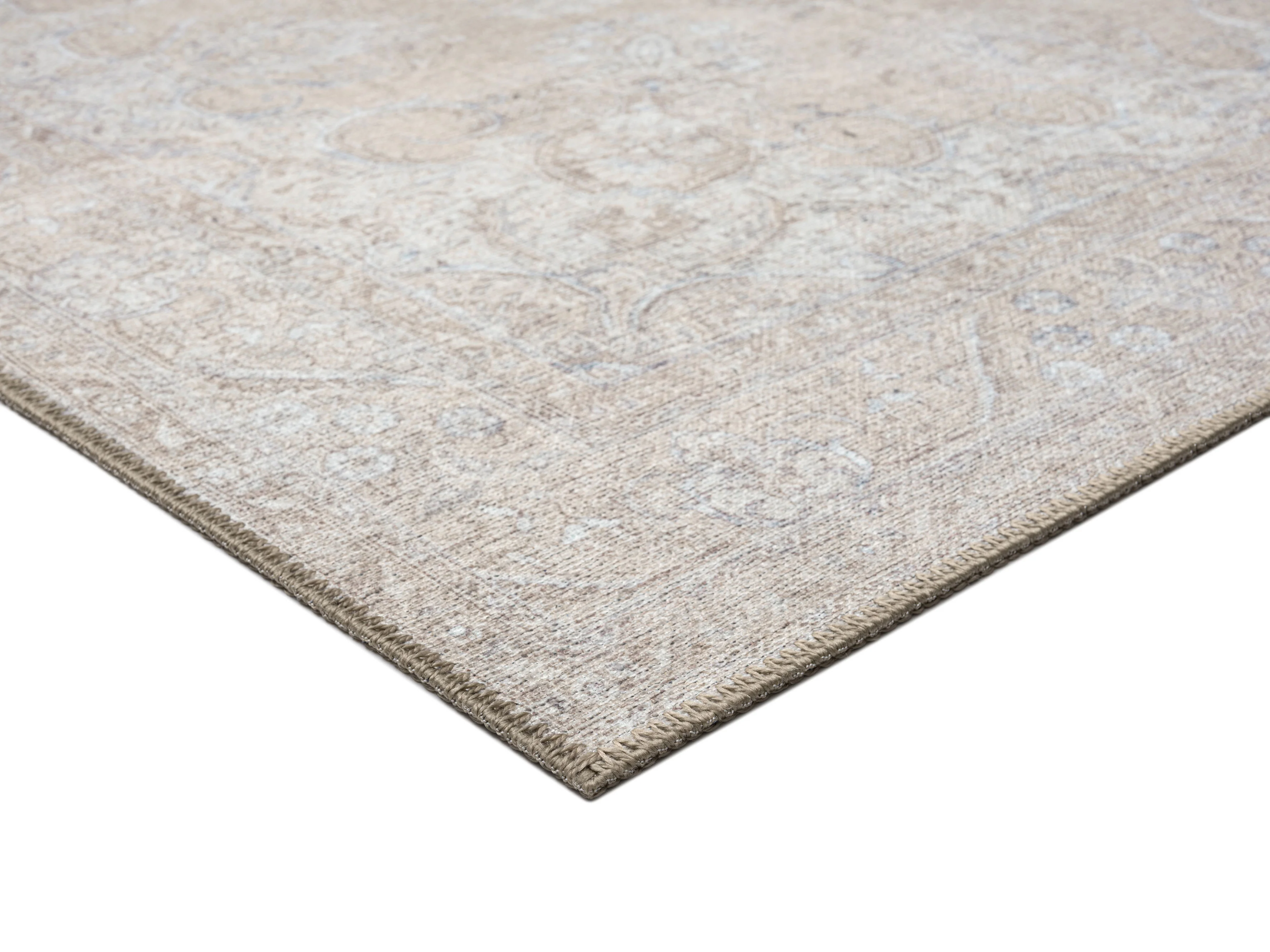 Tinka Beige and Grey Traditional Distressed Washable Runner Rug - Image 13
