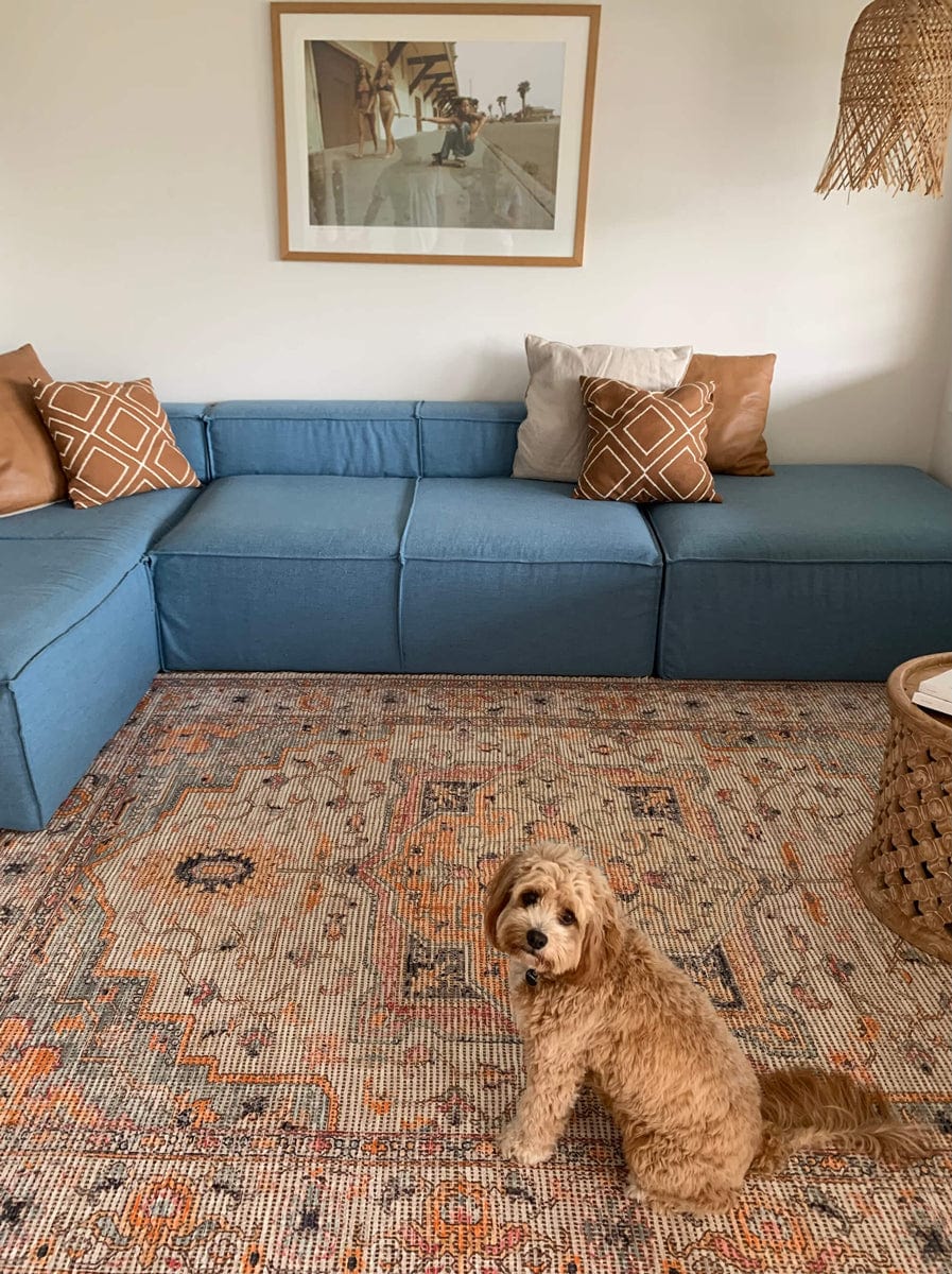 Zola Blue Orange and Yellow Floral Distressed Rug - Image 4