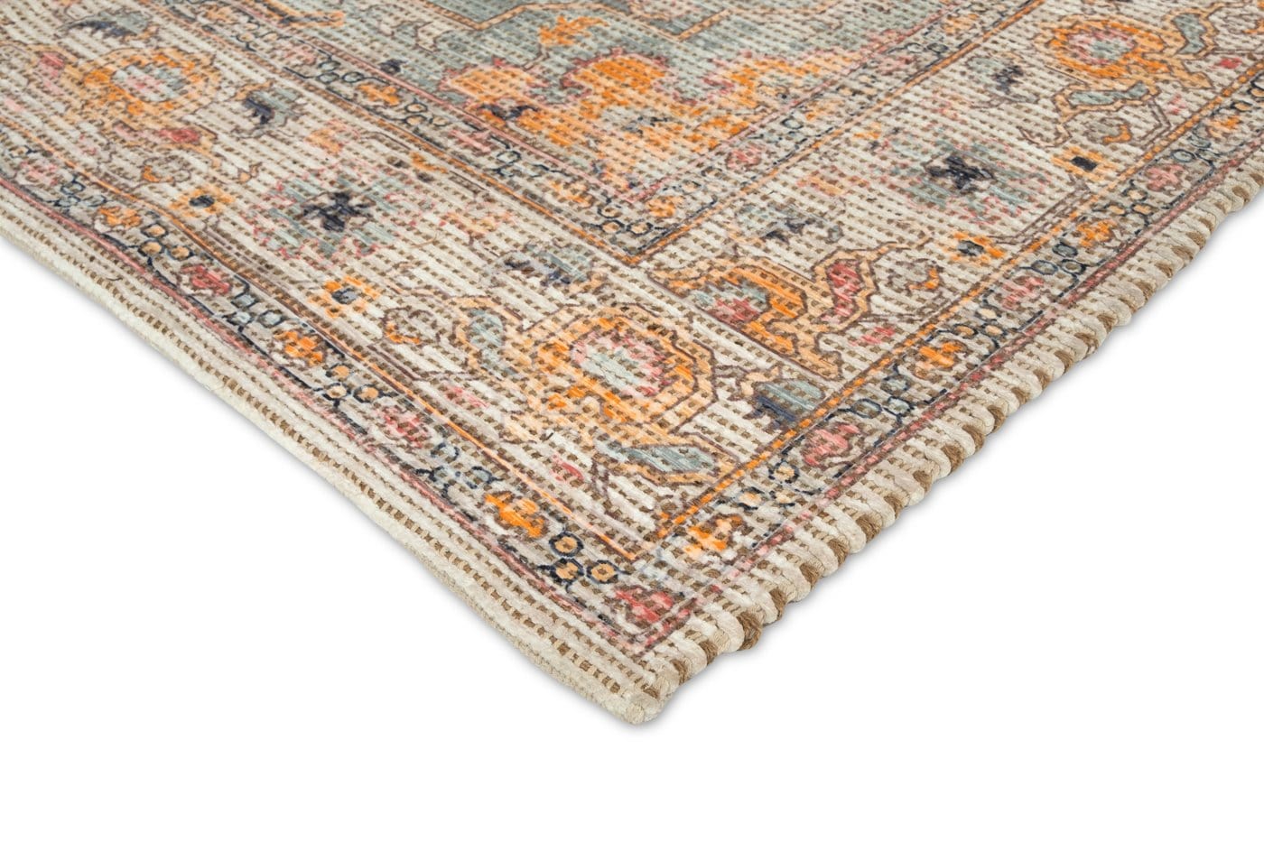 Zola Blue Orange and Yellow Floral Distressed Rug - Image 7